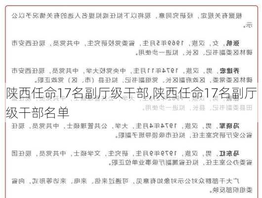 陕西任命17名副厅级干部,陕西任命17名副厅级干部名单