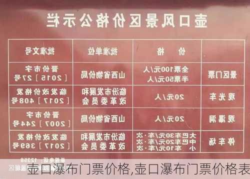 壶口瀑布门票价格,壶口瀑布门票价格表