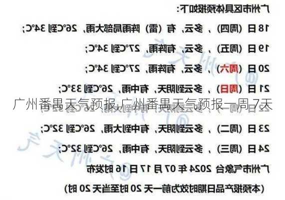 广州番禺天气预报,广州番禺天气预报一周 7天