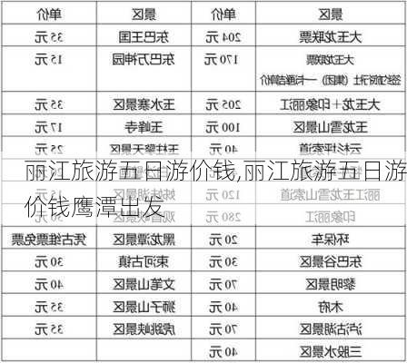 丽江旅游五日游价钱,丽江旅游五日游价钱鹰潭出发