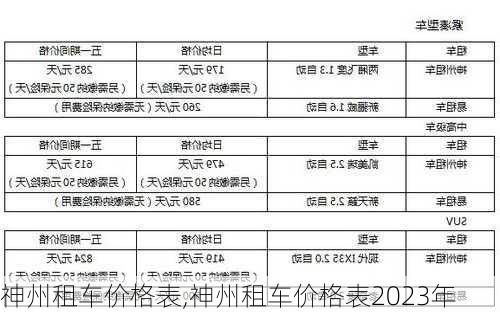 神州租车价格表,神州租车价格表2023年