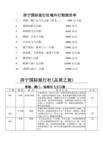 济宁旅行社报价表,济宁旅行社报价表最新