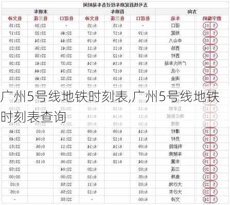 广州5号线地铁时刻表,广州5号线地铁时刻表查询