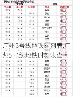 广州5号线地铁时刻表,广州5号线地铁时刻表查询