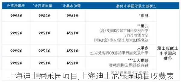 上海迪士尼乐园项目,上海迪士尼乐园项目收费表