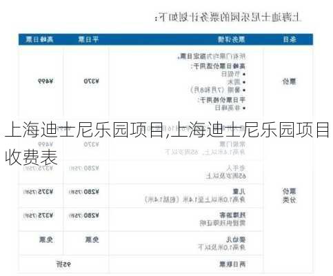 上海迪士尼乐园项目,上海迪士尼乐园项目收费表
