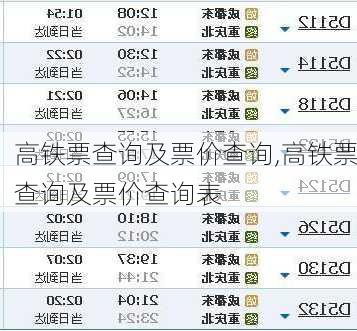 高铁票查询及票价查询,高铁票查询及票价查询表