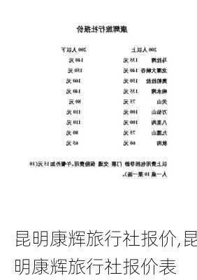 昆明康辉旅行社报价,昆明康辉旅行社报价表