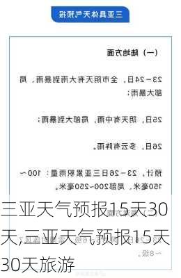 三亚天气预报15天30天,三亚天气预报15天30天旅游