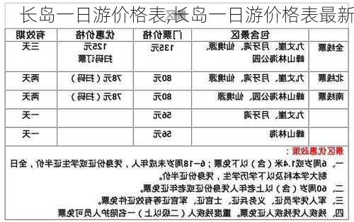 长岛一日游价格表,长岛一日游价格表最新