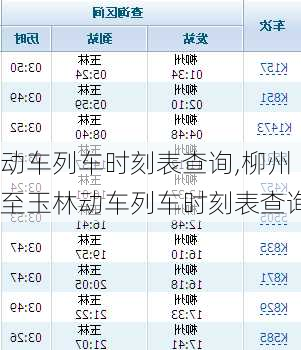 动车列车时刻表查询,柳州至玉林动车列车时刻表查询