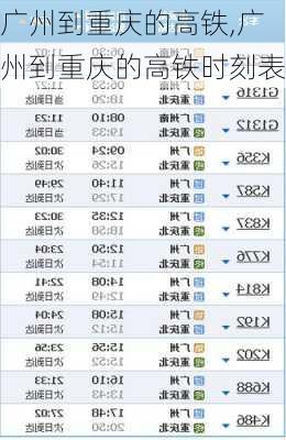 广州到重庆的高铁,广州到重庆的高铁时刻表